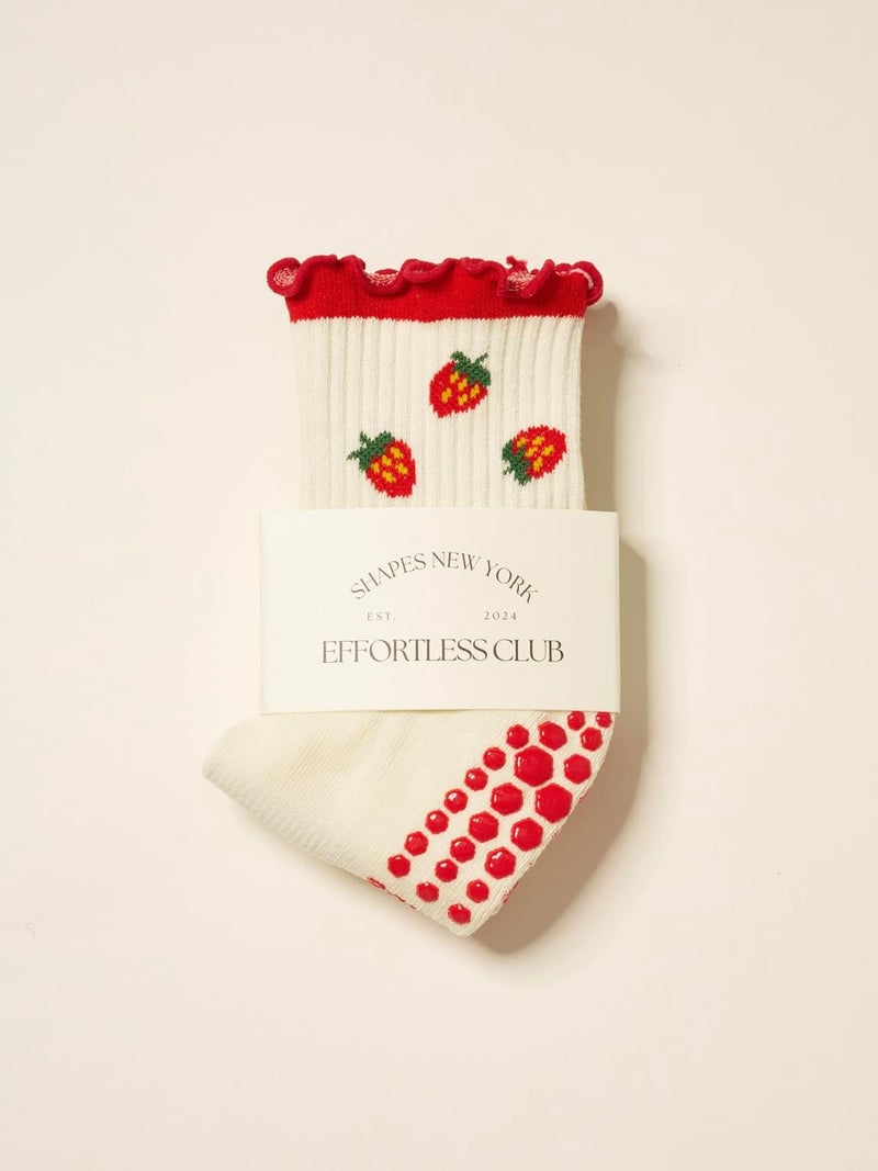 Shapes Studio Crew Half Calf Grip Socks, Cutest Fruits Pilates Socks, Ruffle socks, Non-Slip, Barre Yoga Fitness - Image 5